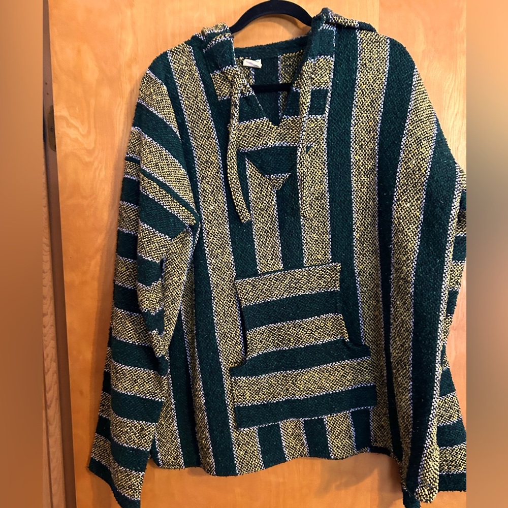 XXL unisex made in Mexico Authentic handmade Baja hoodie. Gorgeous green/gold